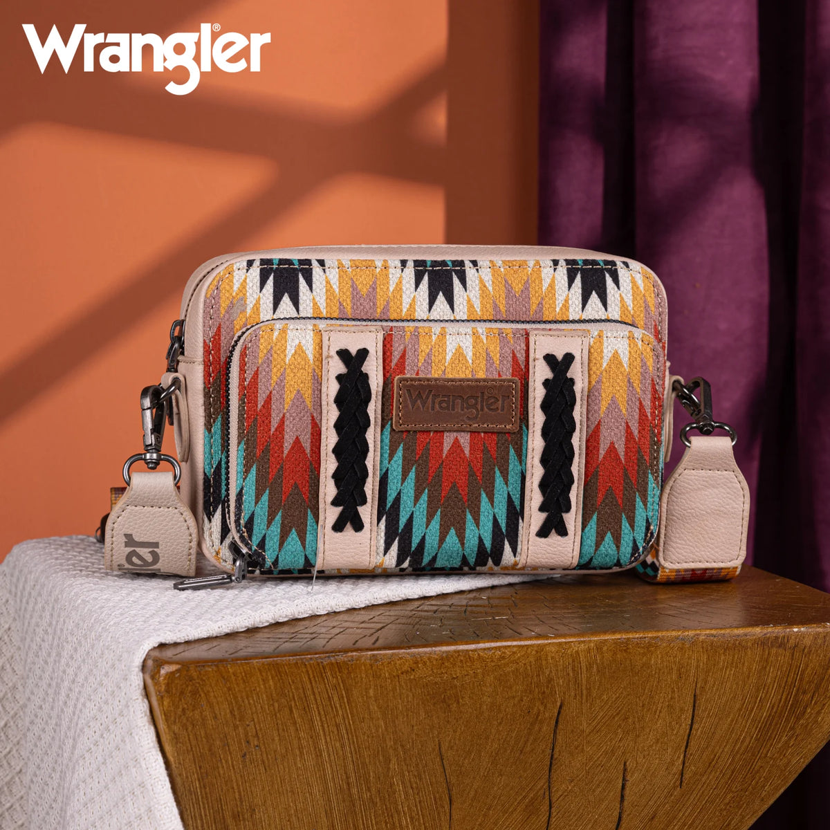 Wrangler Southwestern Pattern Dual Sided Print Crossbody Purse With Wallet Compartment
