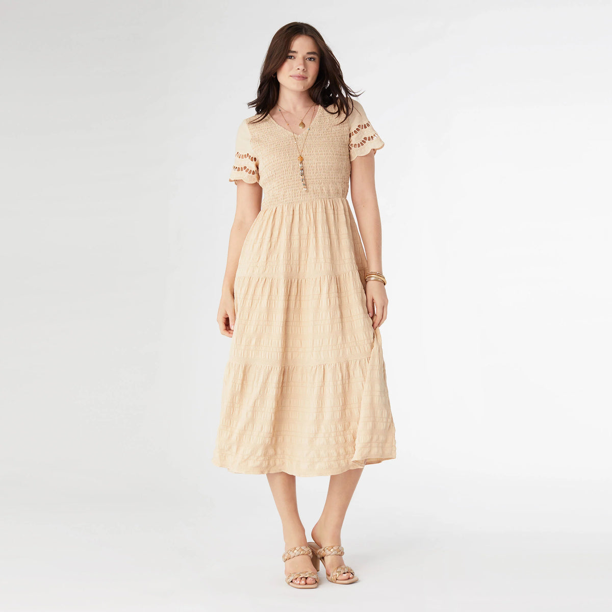 Genevieve Cinched Maxi Dress with Crochet Sleeve