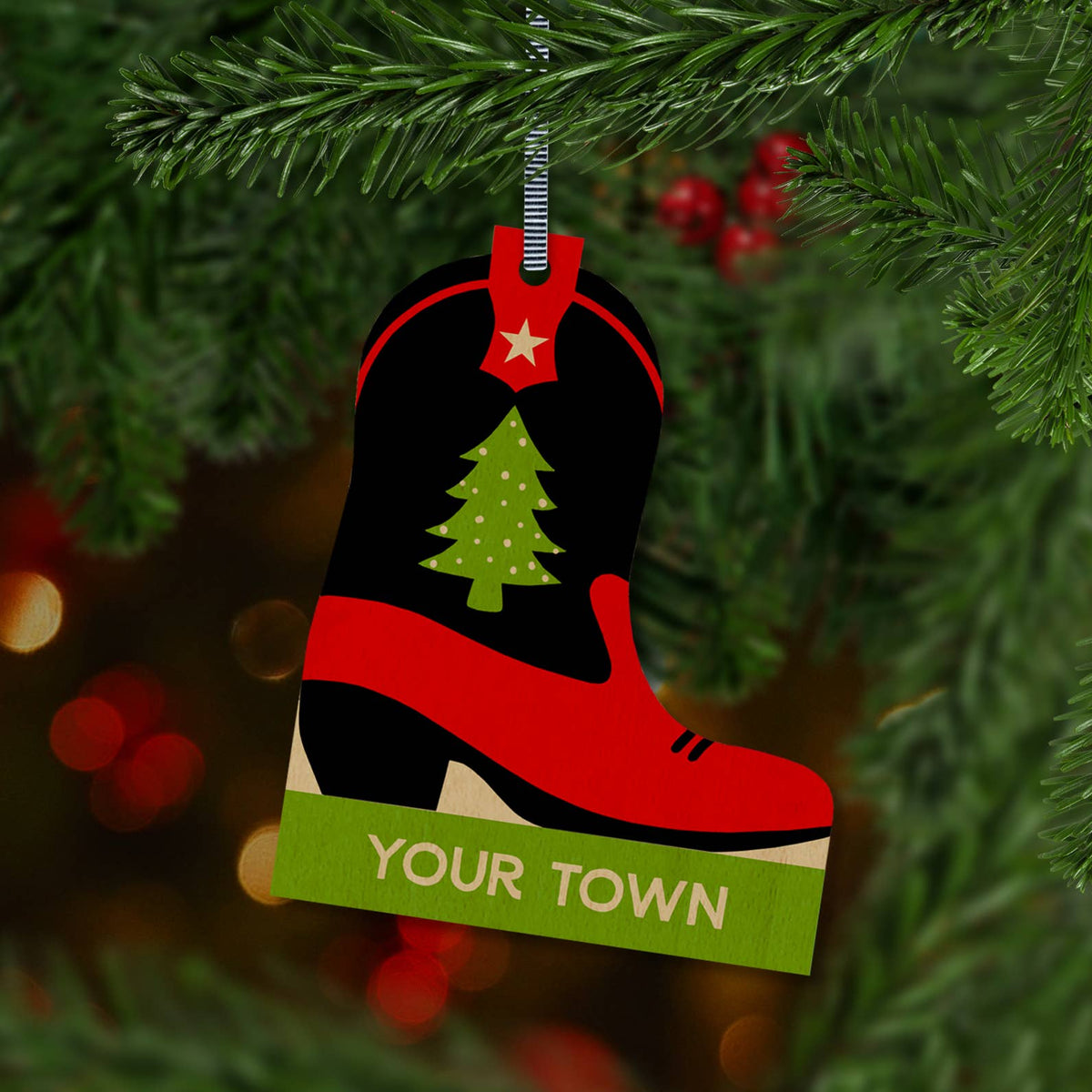 Cowboy Boot Christmas Ornament City / State name drop design