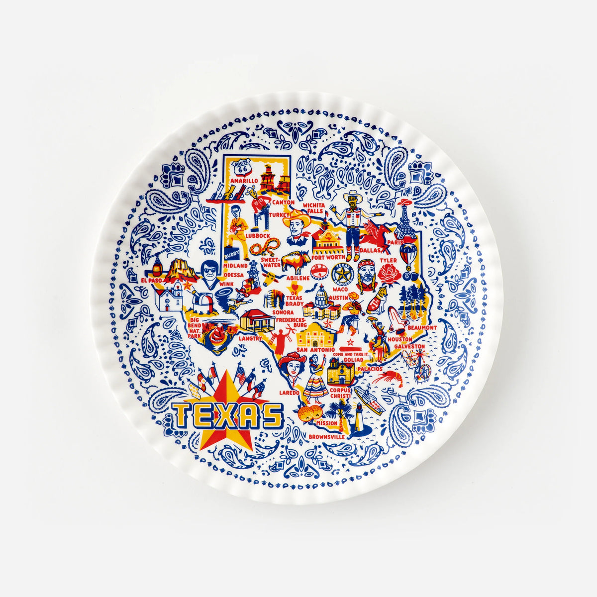 Texas State with Icons Melamine Plate