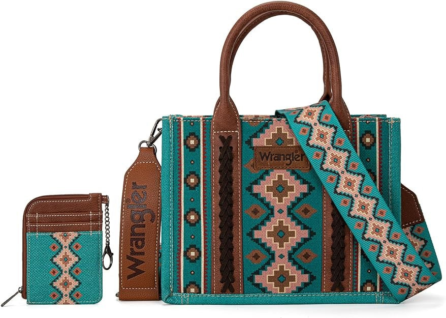 WG2203-8120SW Wrangler Aztec Small Tote/Crossbody and Card Case Set 2Pc