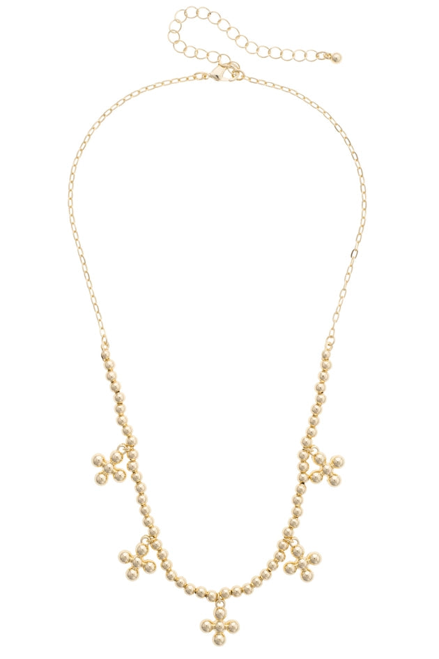 Hudson Cross Ball Bead Necklace in Shiny Gold