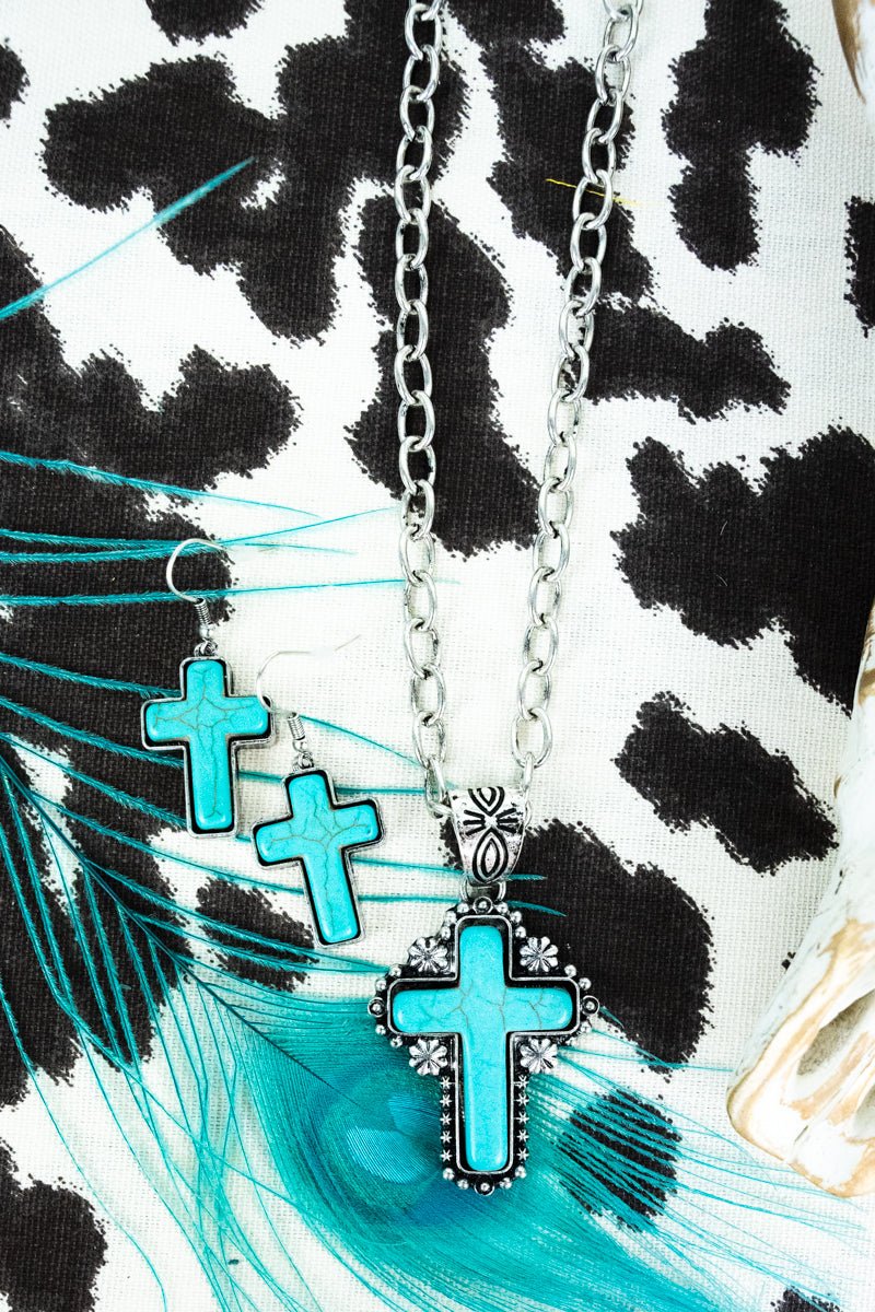 CROSS NECKLACE AND EARRING SET