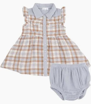 Western Plaid- Western Pearl Snap Dress and Bloomer-6/12M