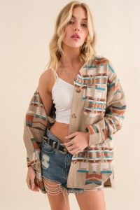 34201J Aztec Jacket In Taupe Teal