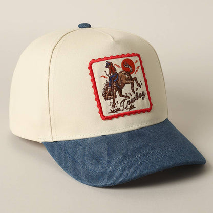 Detailed Cowboy Horse Embroidery Patch Denim Cap