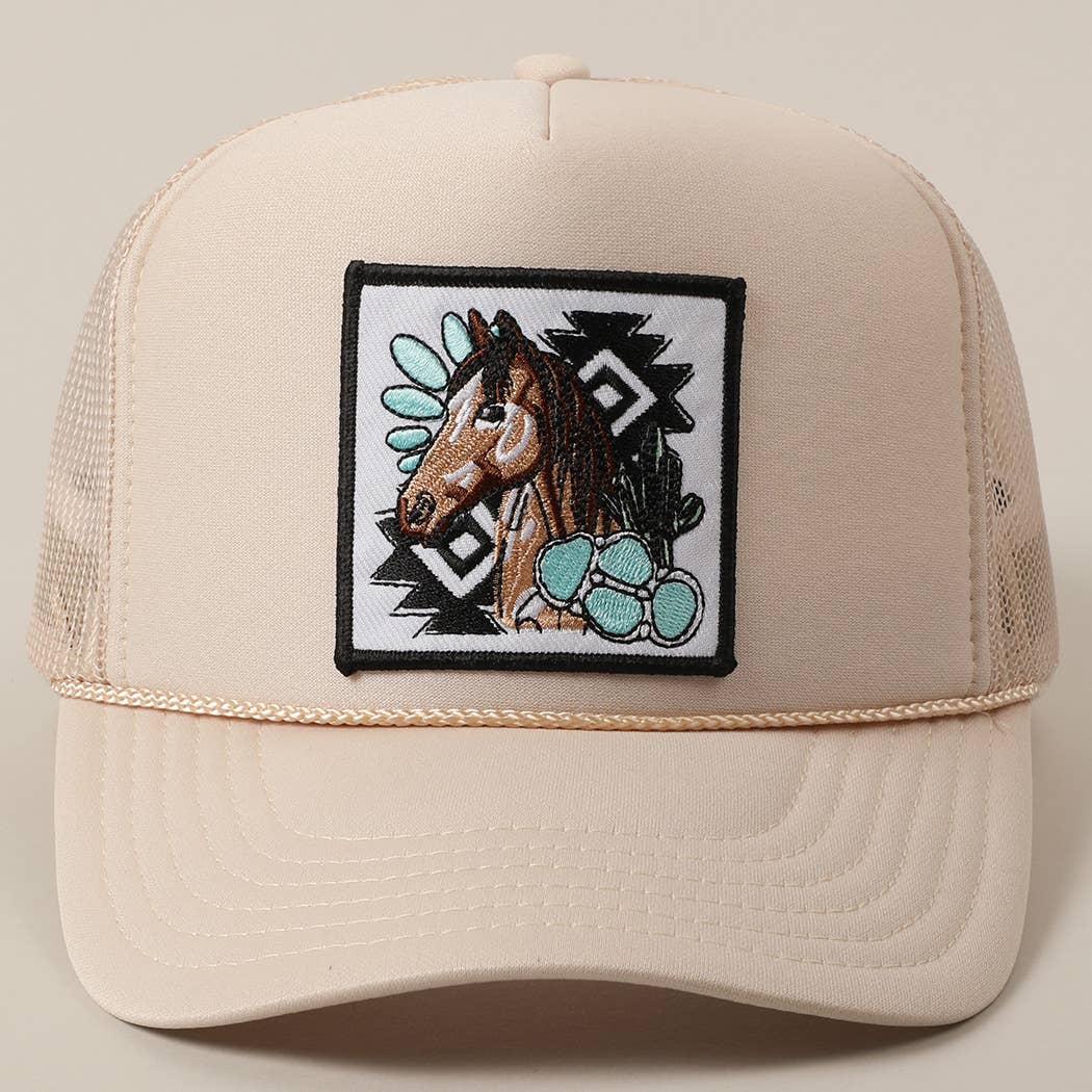 Western Style Horse Turquoise Patch Trucker Hat