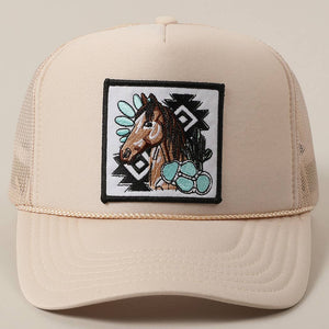 Western Style Horse Turquoise Patch Trucker Hat
