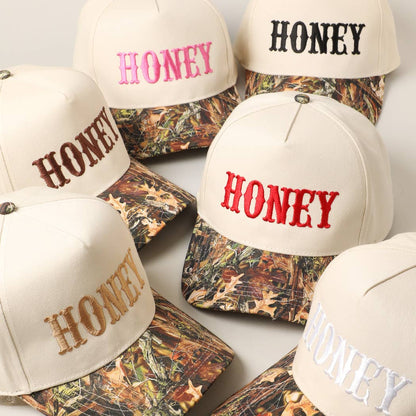 HONEY Lettering Embroidery Camo Two-Tone Cap