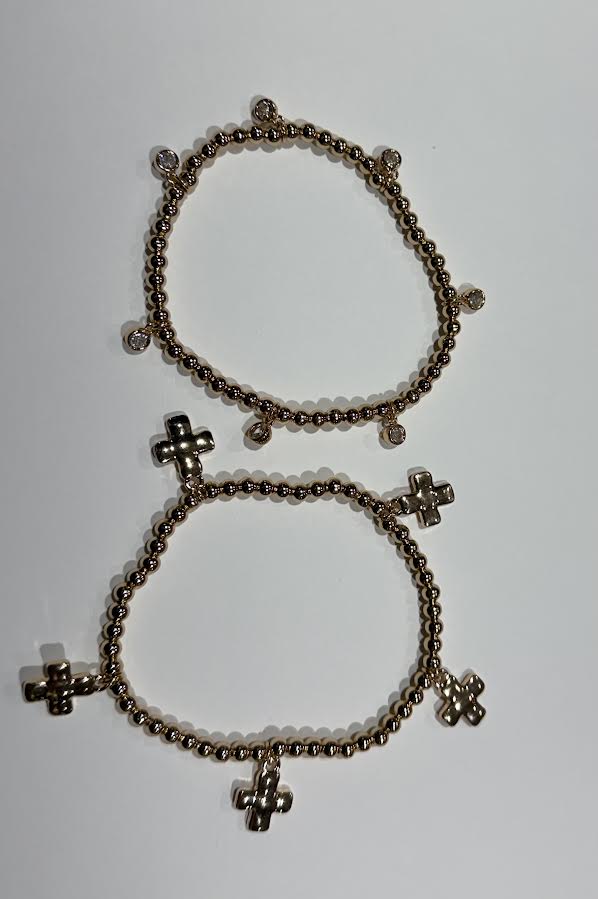 Annie Bezel Cross Ball Bead Stretch Bracelet (Set of 2)