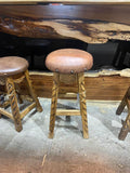 CARVED WOOD ROUND BARSTOOL BACKLESS