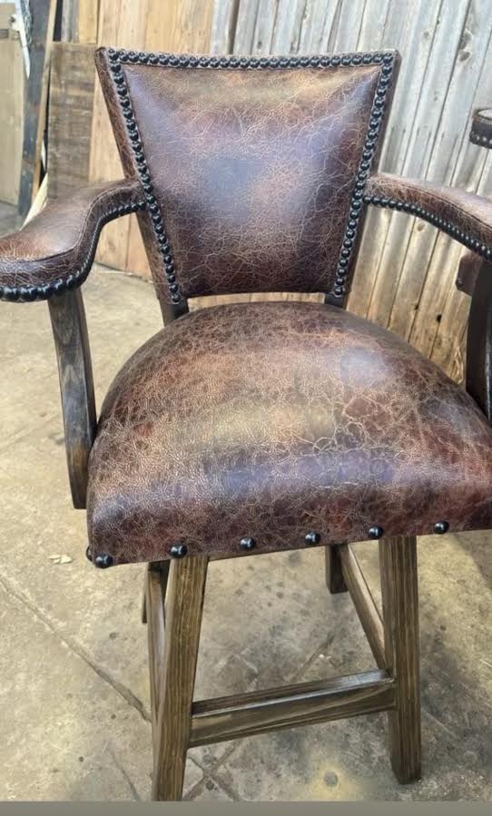 West Swivel Barstool, Leather & Hide, with Arms