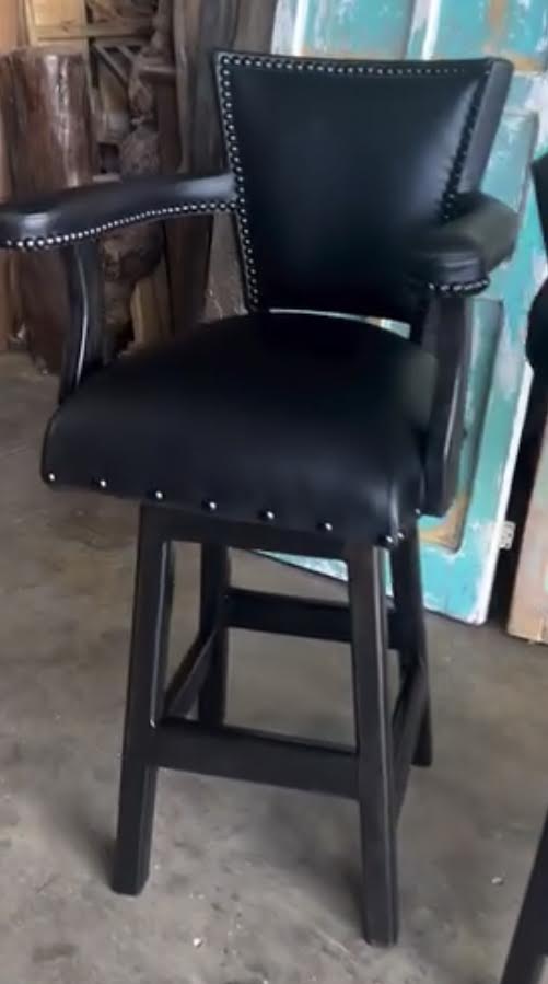 West Swivel Barstool, Leather & Hide, with Arms