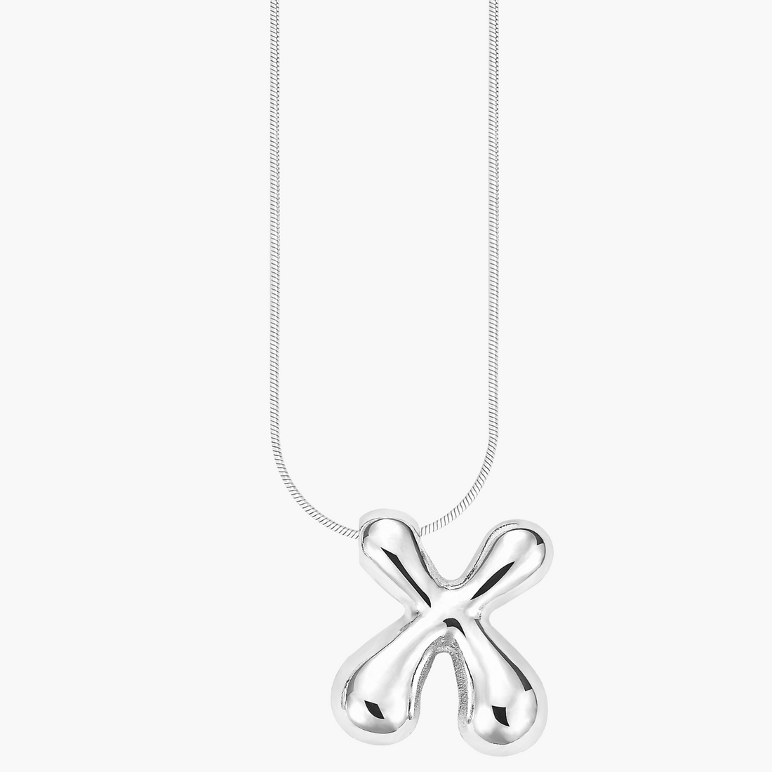 Silver Glow Bubble Letter Initial Necklace
