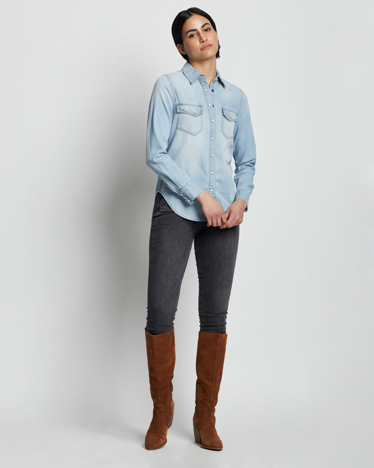 PC-WOMEN'S CHAMBRAY GAMBLER SHIRT-NEW