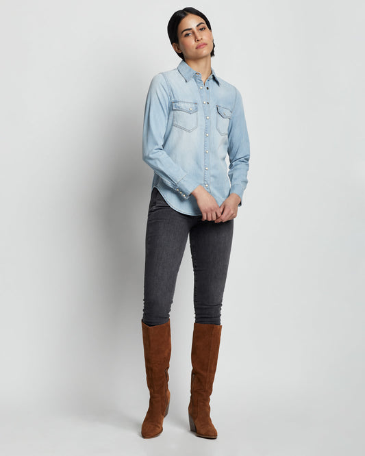 PC-WOMEN'S CHAMBRAY GAMBLER SHIRT-NEW