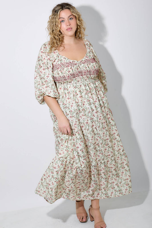 CHEST SMOCKING DETAILED MAXI DRESS