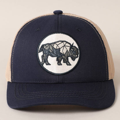 Men's Geometric Bull Patched Baseball Cap with Meshed Back