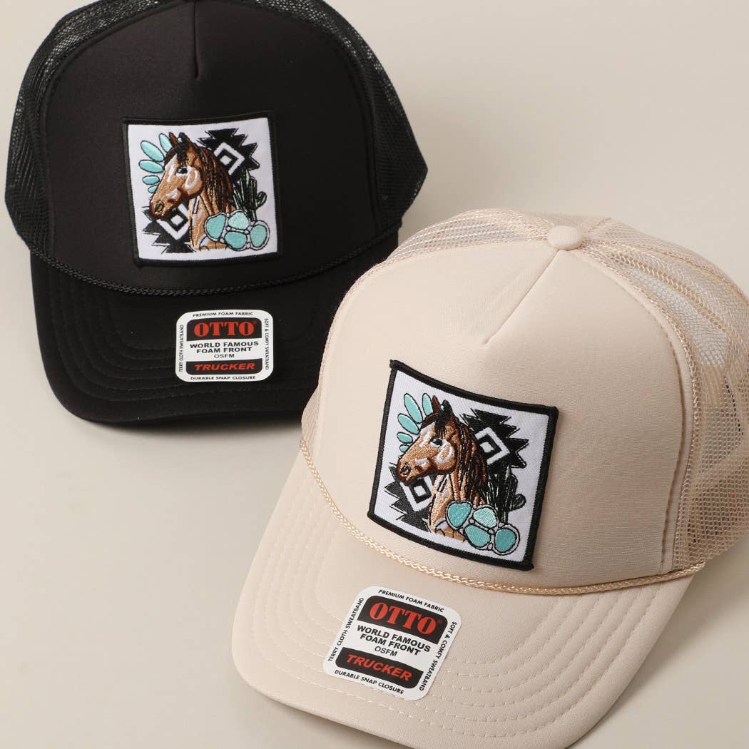 Western Style Horse Turquoise Patch Trucker Hat