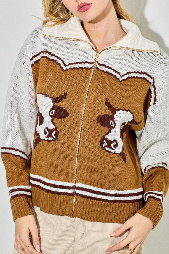 COW PRINT SWEATER