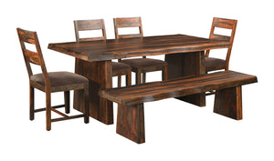 Riviera Dining Table, 4 Wood Seat Chairs & Dining Bench