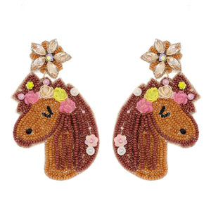 Jeweled Horseshoe Equestrian Beaded Earrings