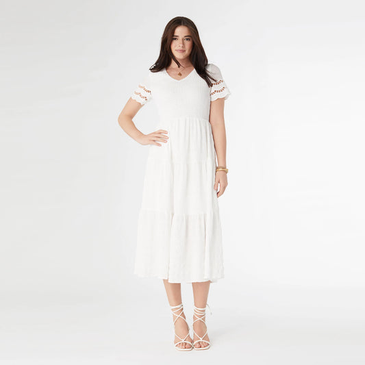 Genevieve Cinched Maxi Dress with Crochet Sleeve