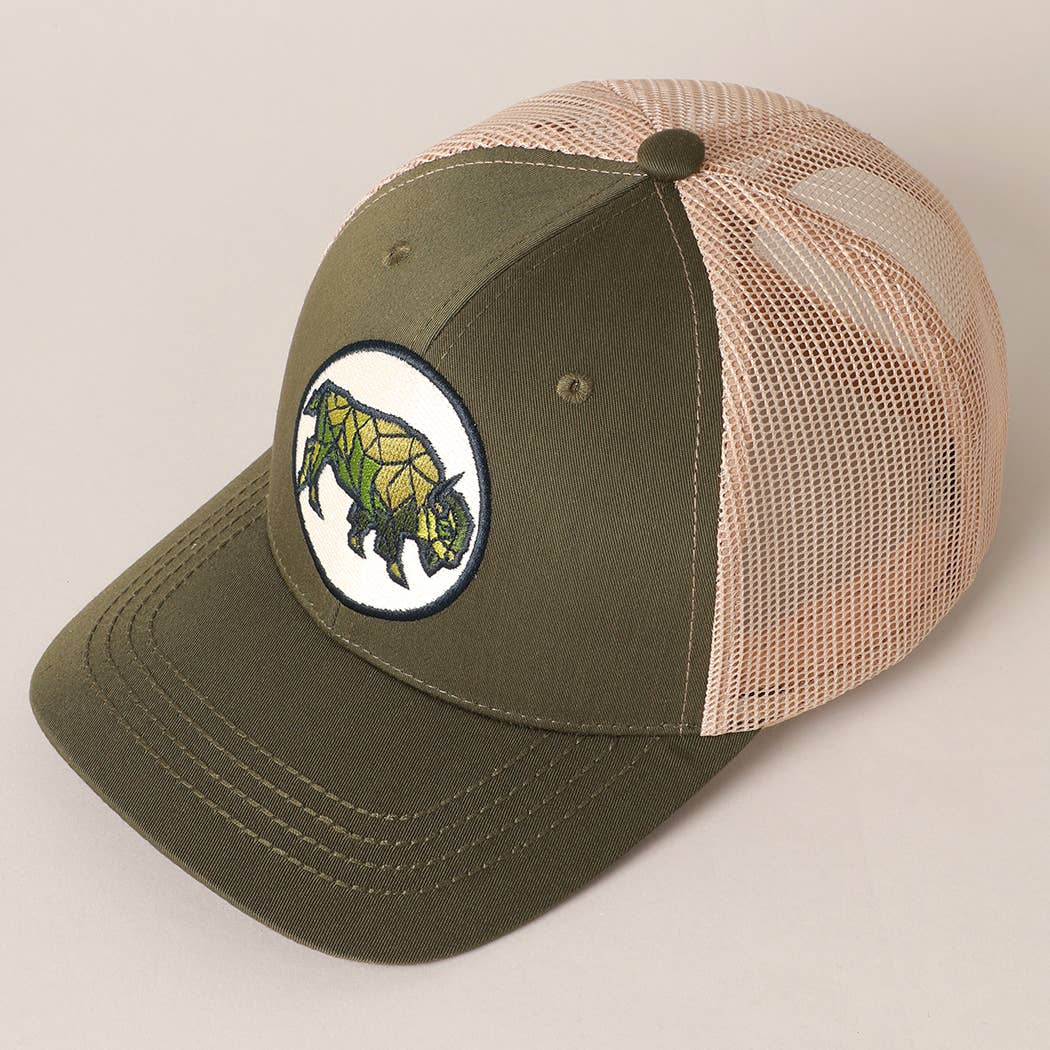 Men's Geometric Bull Patched Baseball Cap with Meshed Back