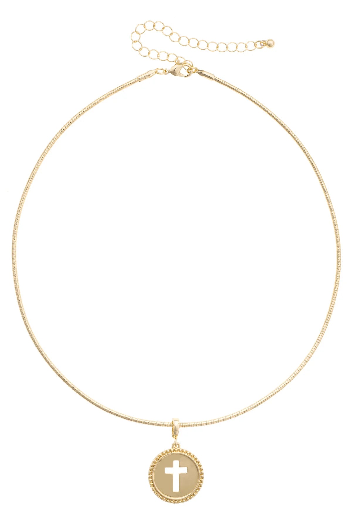 Cross Coin Skinny Collar Necklace in Shiny Gold
