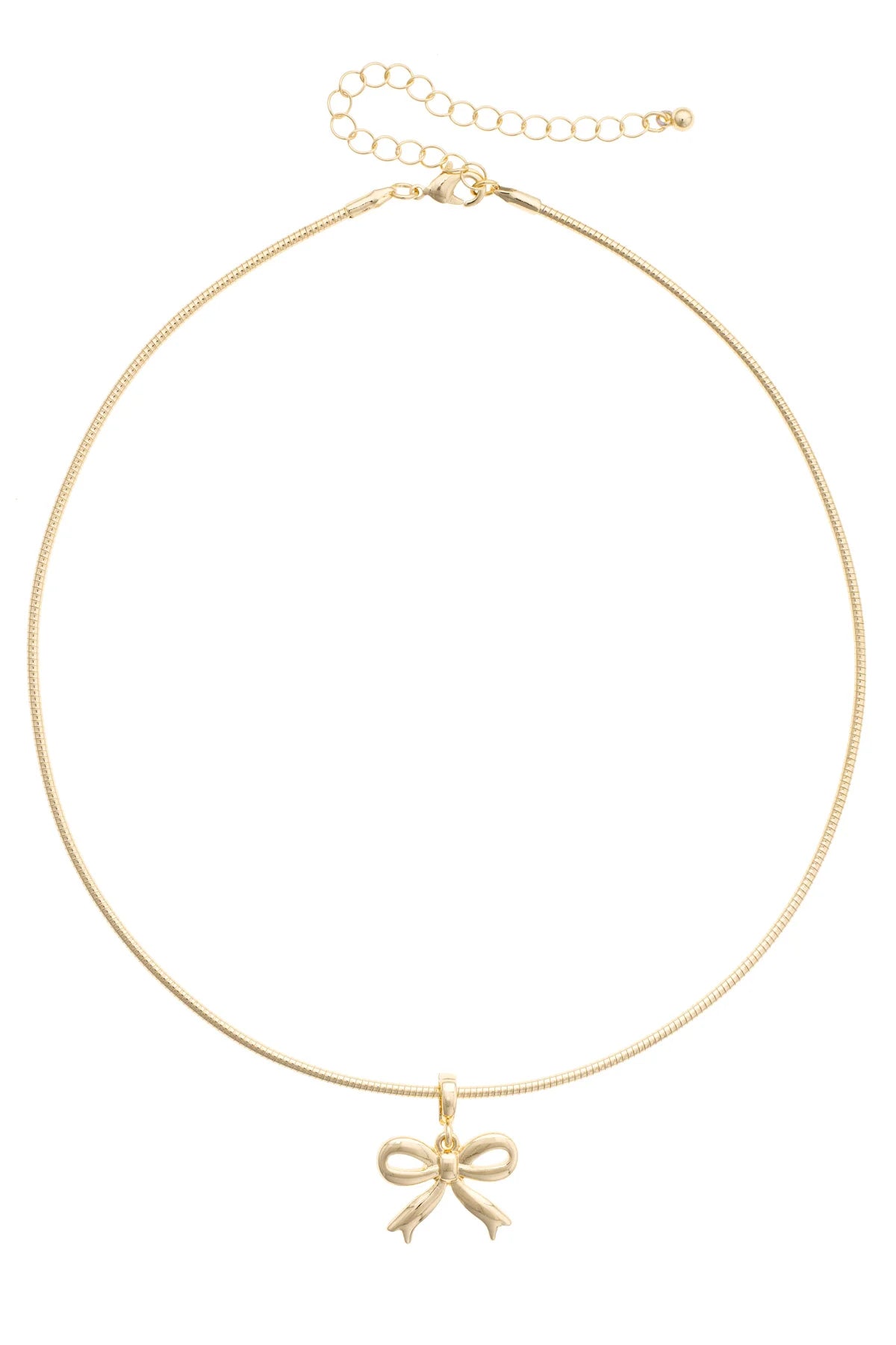Ribbon Bow Skinny Collar Necklace in Shiny Gold