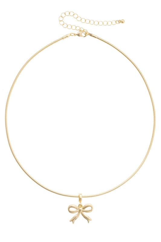 Ribbon Bow Skinny Collar Necklace in Shiny Gold
