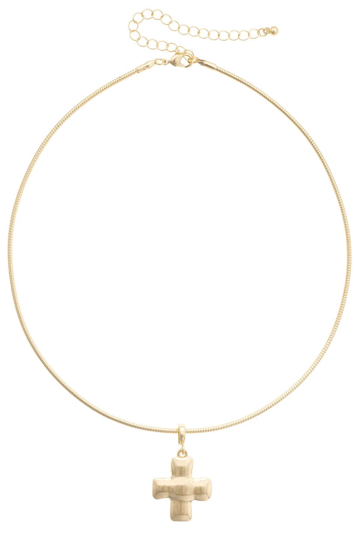 Square Cross Skinny Collar Necklace in Shiny Gold