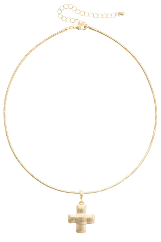 Square Cross Skinny Collar Necklace in Shiny Gold