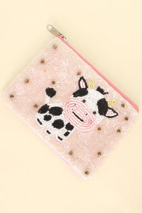 Cartoon Milk Cow Beaded Embroidery Coin Bag