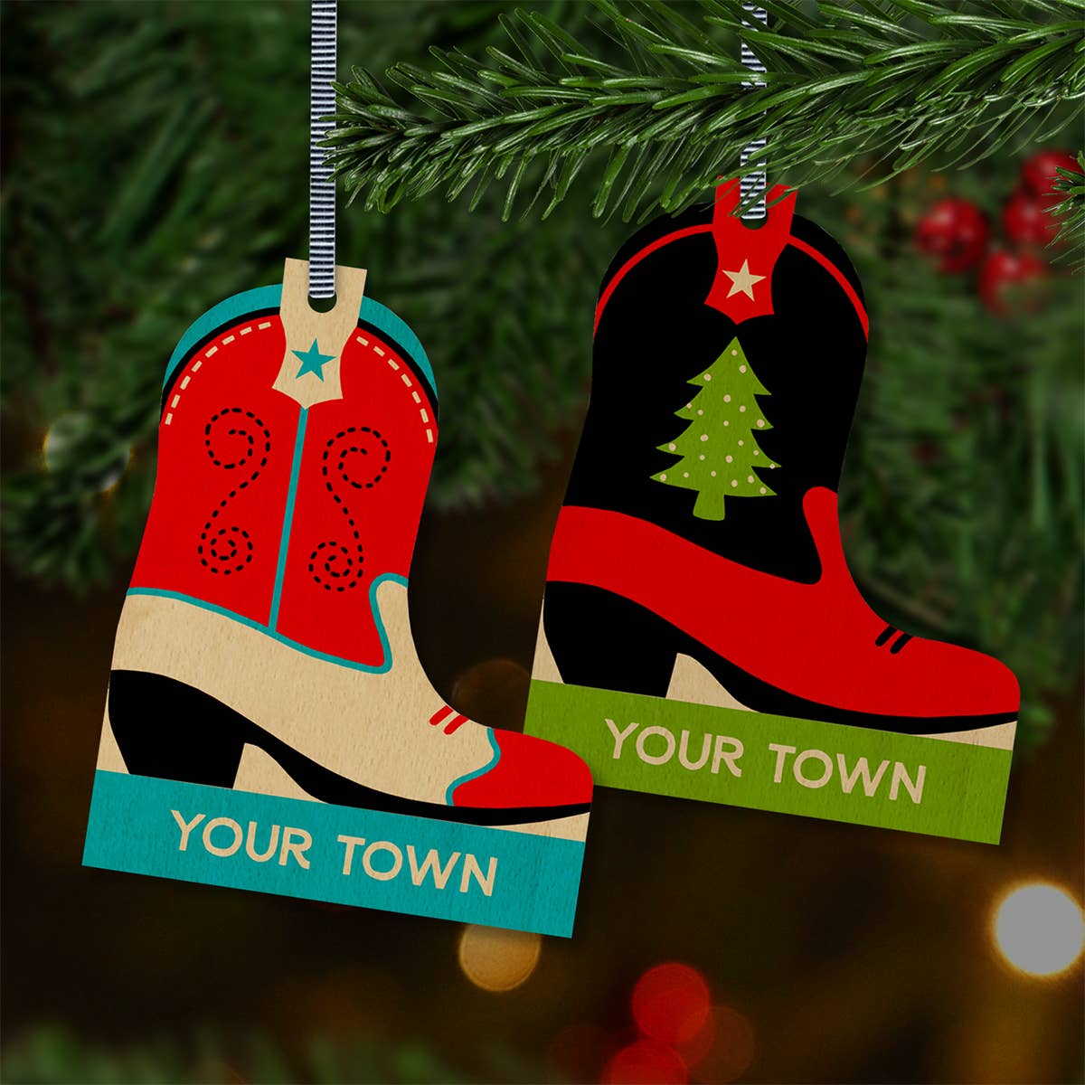 Cowboy Boot Christmas Ornament City / State name drop design