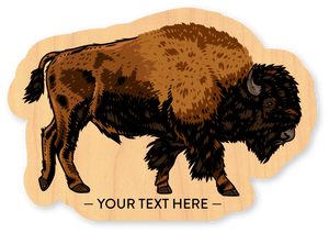 Mini Wood Sticker - Lifelike Buffalo Bison w/ Text
