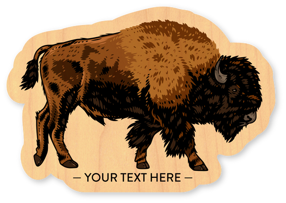 Mini Wood Sticker - Lifelike Buffalo Bison w/ Text