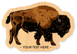 Mini Wood Sticker - Lifelike Buffalo Bison w/ Text