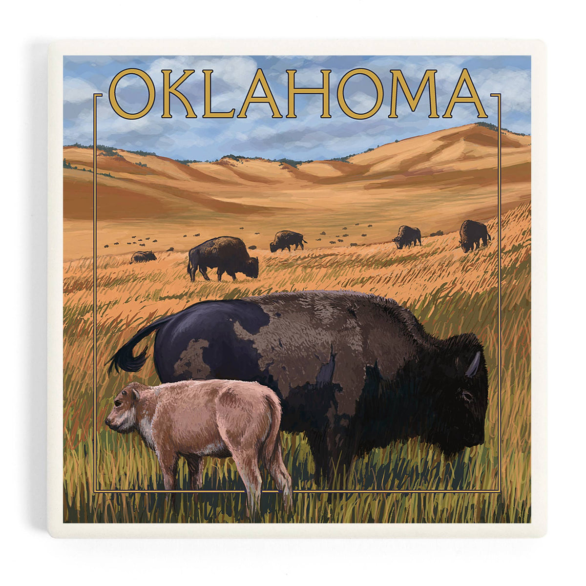 CERAMIC COASTER Oklahoma, Buffalo & Calf