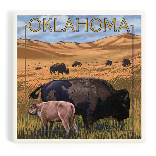 CERAMIC COASTER Oklahoma, Buffalo & Calf