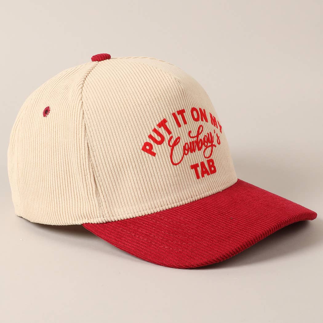 Put It On My Cowboy's Tab Two-Tone Corduroy Cap