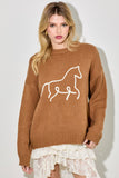 3D HORSE EMBO PULLOVER SWEATER