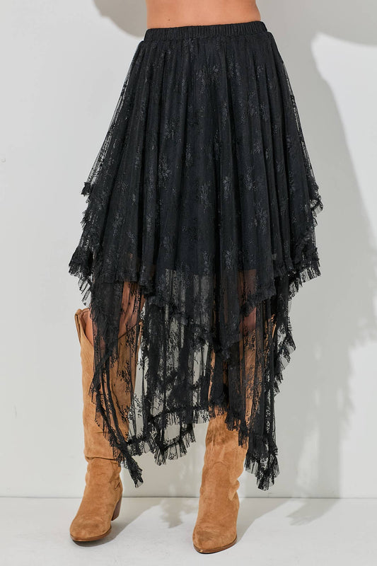 EMBELLISHED LACE HEM SKIRT