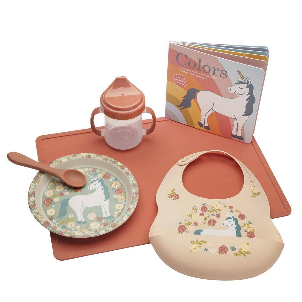 Fresh & Messy 
Silicone Bib & Spoon Set | Unicorn