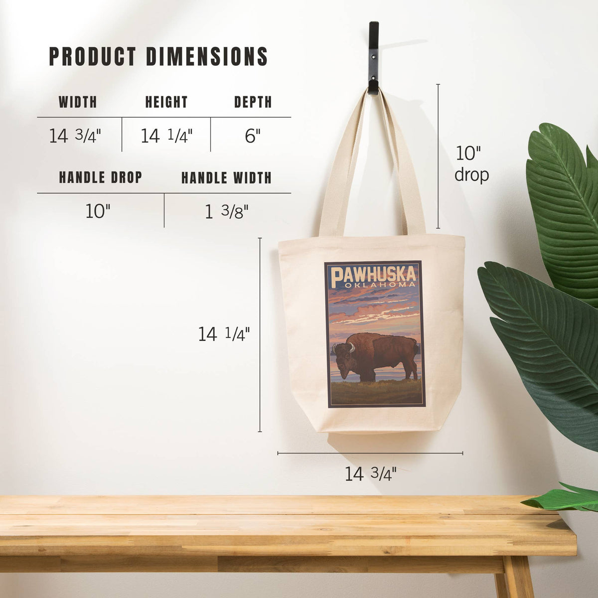 ORGANIC TOTE BAG Pawhuska, Oklahoma, Buffalo & Sunset