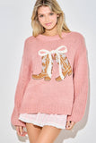 COWBOY BOOTS WITH RIBBON KNIT SWEATER