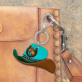 Western Tooled Leather Print Key Ring - Cowboy Hat
