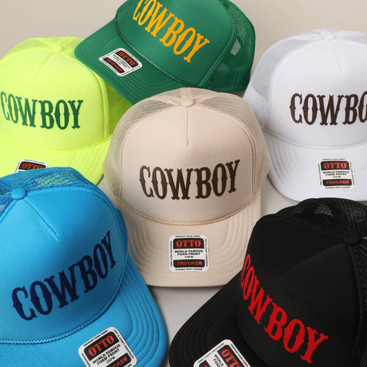 COWBOY Text Logo Printed Mesh Back Trucker Hat