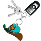 Western Tooled Leather Print Key Ring - Cowboy Hat