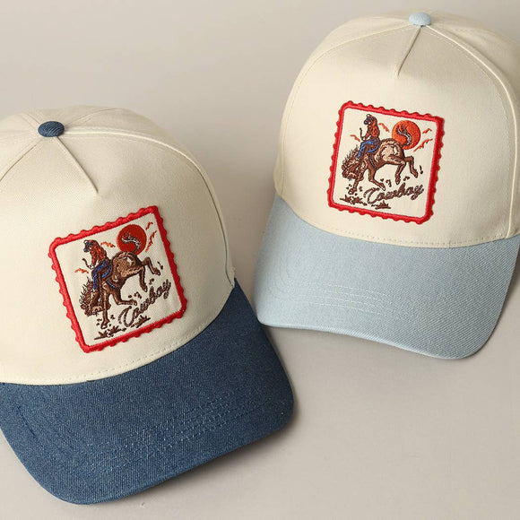 Detailed Cowboy Horse Embroidery Patch Denim Cap